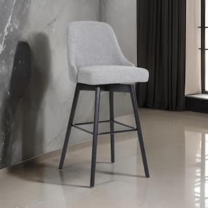 30 in. Gray and Black Low Back Metal Frame Bar Stool with Fabric Seat