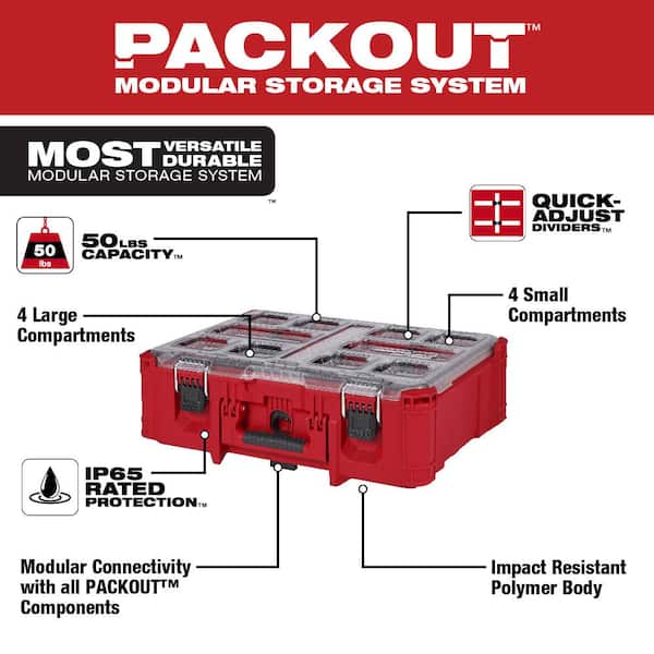 Milwaukee - PACKOUT 20 in. Deep Small Parts Organizer with 6 Compartments and Quick Adjust Dividers