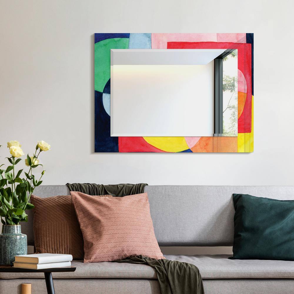 Colorful Rectangular Frameless Beveled Wall Mirror with Abstract Design