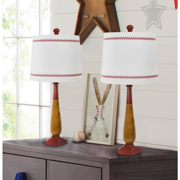 Grandview Gallery 25 5 In Barnwood And Pompeian Red Polyresin Faux Wood Sports Lamps With Baseball Themed Shades 2 Pack Pt90761a The Home Depot 25 5 Barnwood Pompeian Table Baseball Bat Lamp Set, Baseball Bat Floor Lamp