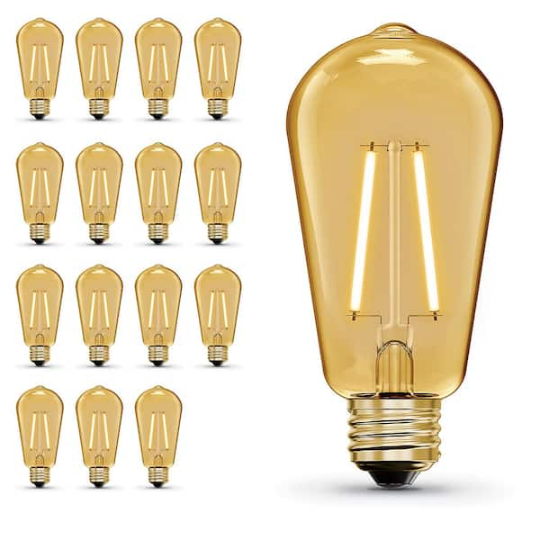 40-Watt Equivalent ST19 Dimmable Straight Filament Amber Glass E26 Vintage Edison LED Light Bulb, Warm White (16-Pack)