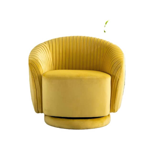 US Pride Furniture Container Furniture Direct Modern Barrel Swivel Chair with Plush Velvet Upholstery in Yellow