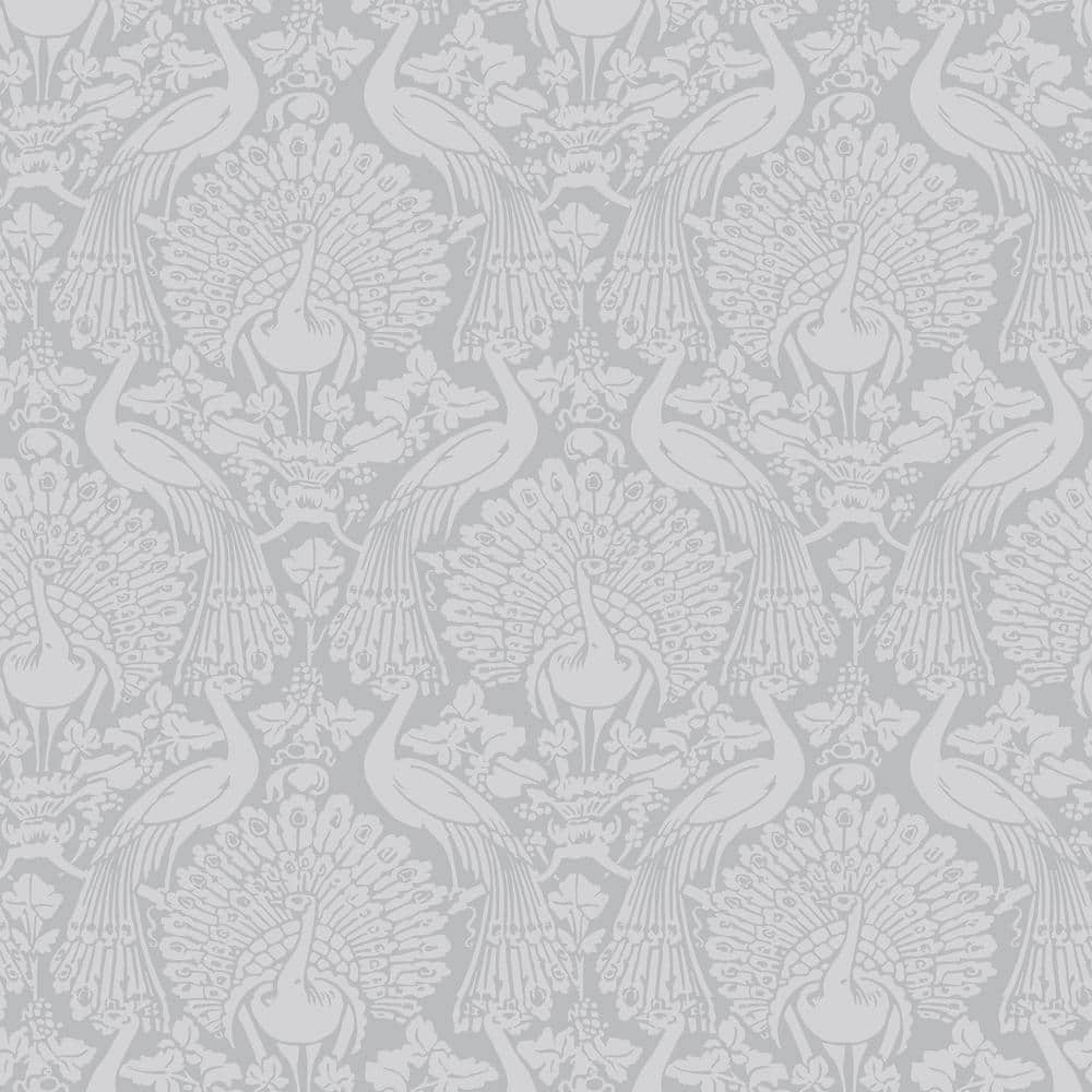 Pale Slate Damask Peacock Removable Washable Wallpaper