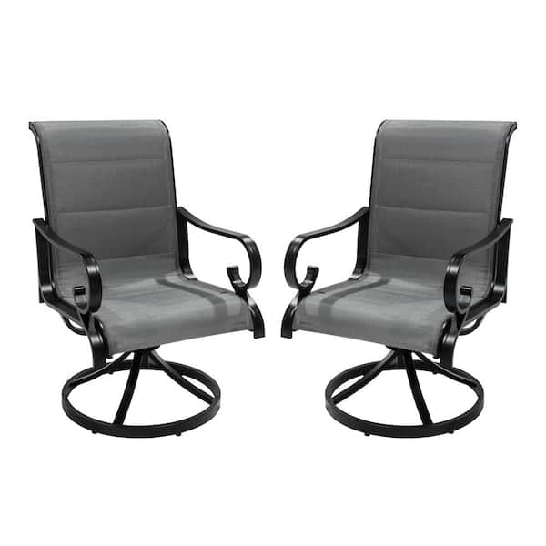 Aluminum Frame Outdoor Dining Chair 360-Degrees Patio Swivel Chair with Blended Fabric Seat (Set of 2)