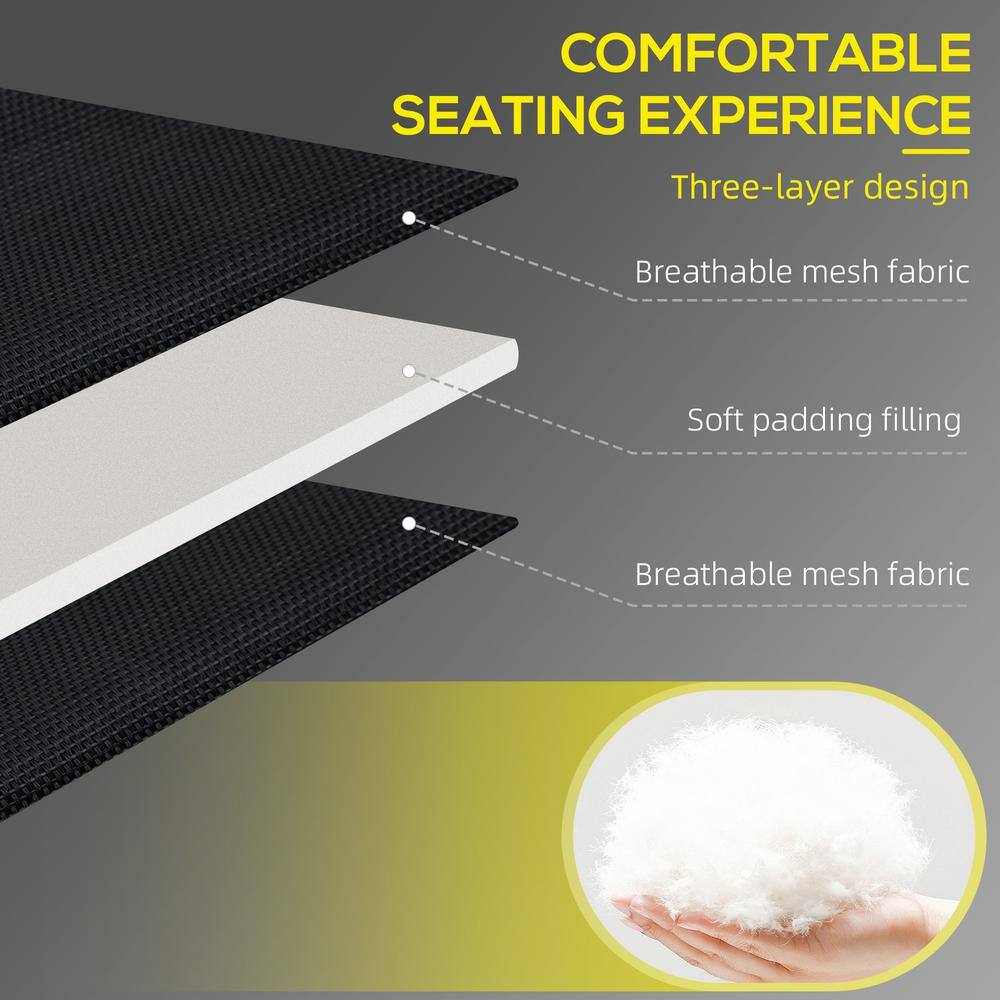 Black Mesh Folding Chaise Lounge Set with Reclining Backrest