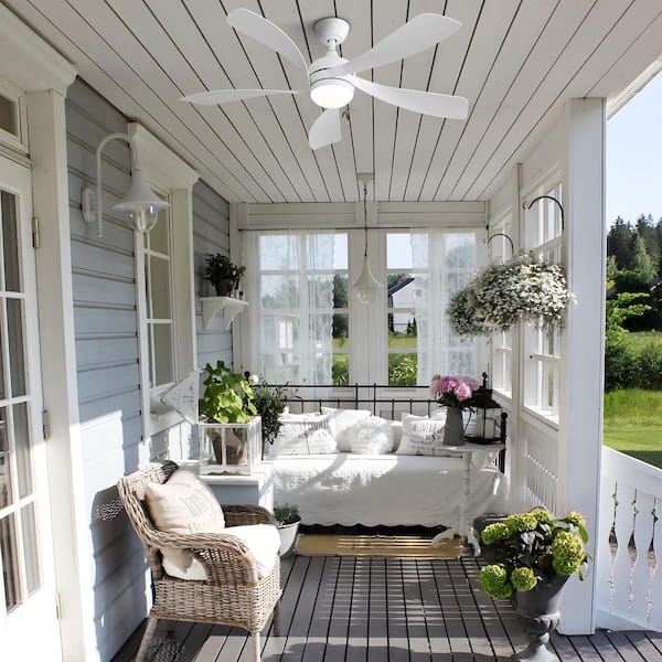 52 in. Modern Indoor White 6-Speed White Blades Downrod Mount Standard Ceiling Fan with 3-Color LED Light and 3 Downrods