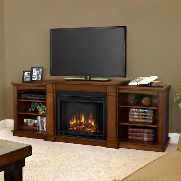 Real Flame Hawthorne 75 in. Media Console Electric Fireplace in Burnished Oak