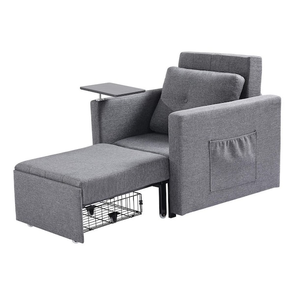 Sleeper Sofa Bed, Convertible Sleeper Bed with Side Pocket, Pillow, Armrest and Desk Board, 5 Adjustable Angles Backrest