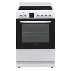 24 in Electric Cooking Range freestanding 4-ceramic burner convection oven plus air fryer in White with 5-oven function