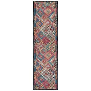 Journey Charcoal/Red 2 ft. x 9 ft. Machine Washable Ikat Runner Rug