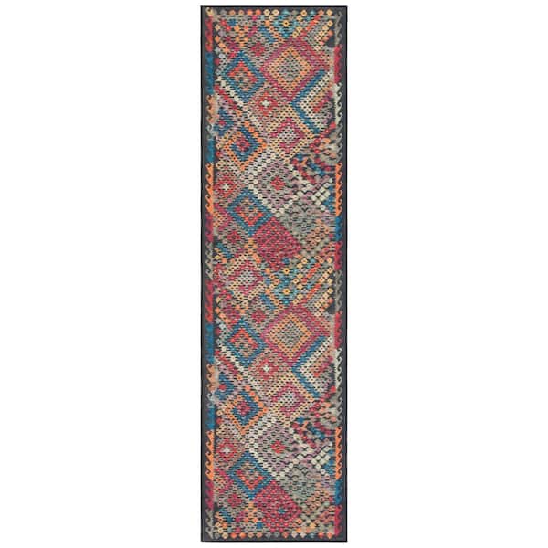 SAFAVIEH Journey Charcoal/Red 2 ft. x 9 ft. Machine Washable Ikat Runner Rug