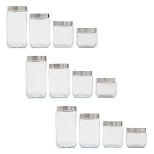 3 pack of 4-Piece Glass Canister Set with Stainless Steel Lids
