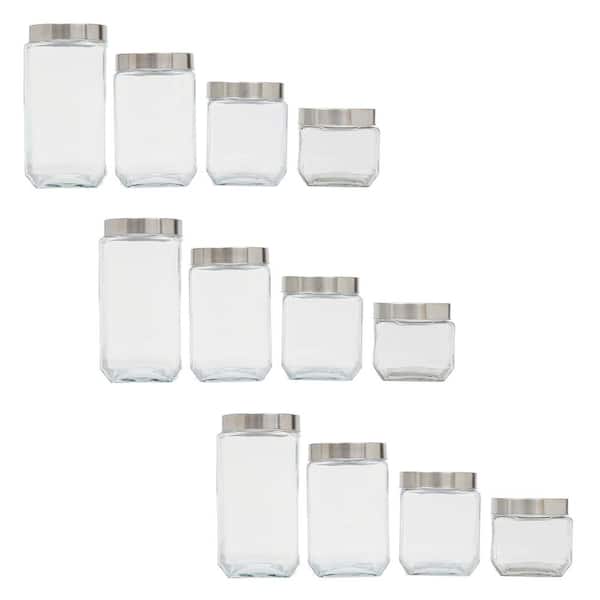 Home Basics 3 pack of 4-Piece Glass Canister Set with Stainless Steel Lids