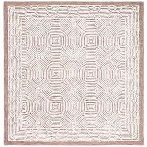 Abstract Beige/Ivory 6 ft. x 6 ft. Floral Medallion Square Area Rug