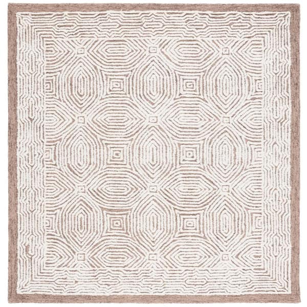 Abstract Beige/Ivory 6 ft. x 6 ft. Floral Medallion Square Area Rug