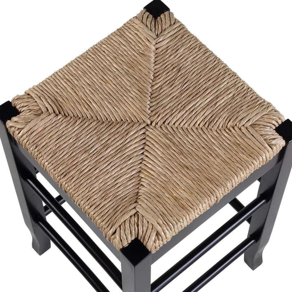 Elegant 24" Swivel Rush Seat Backless Counter Stool, Black