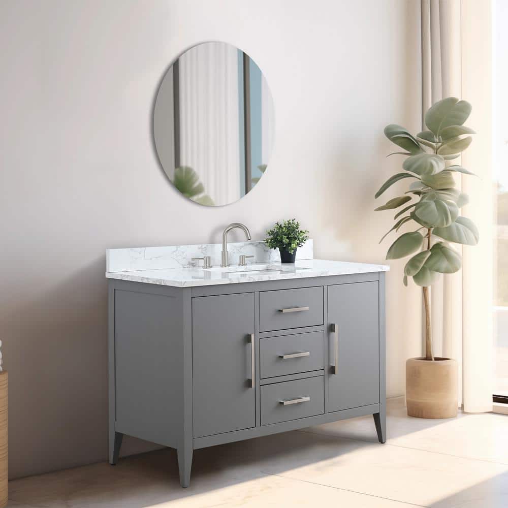 48" Cashmere Gray Single Bathroom Vanity with Engineered Marble Top