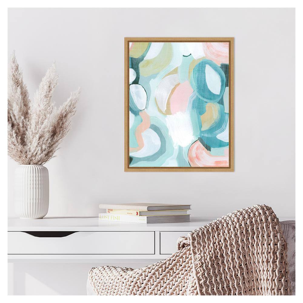 Pastel Garden Abstract Canvas Print with Maple Frame