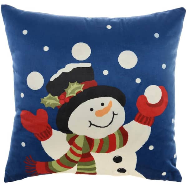 Mina Victory Holiday Multicolor Snowman 18 in. x 18 in. Throw Pillow