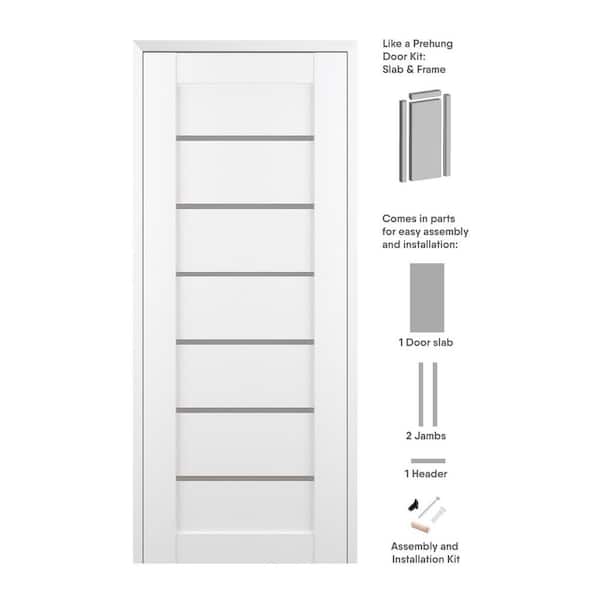 Alba 30 in. x 80 in. Left-Hand 6-Lite Frosted Glass Solid Core Bianco Noble Wood Composite Single Prehung Interior Door