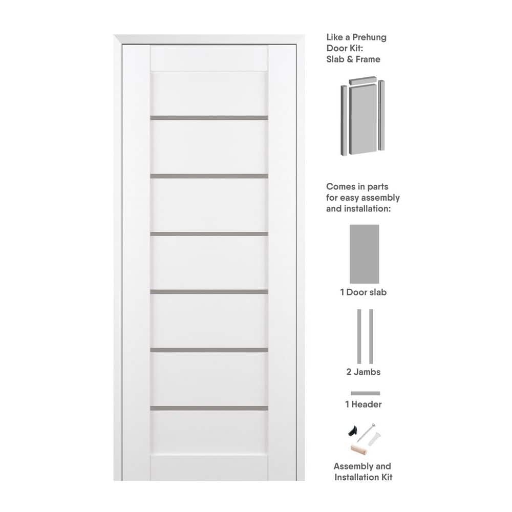 Belldinni Alba 36 in. x 80 in. Left-Hand 6-Lite Frosted Glass Solid ...