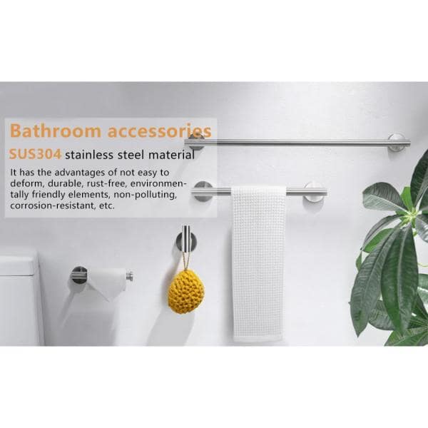 4 Pieces Wall Mounted Stainless Steel Towel Rack in Brushed Nickel