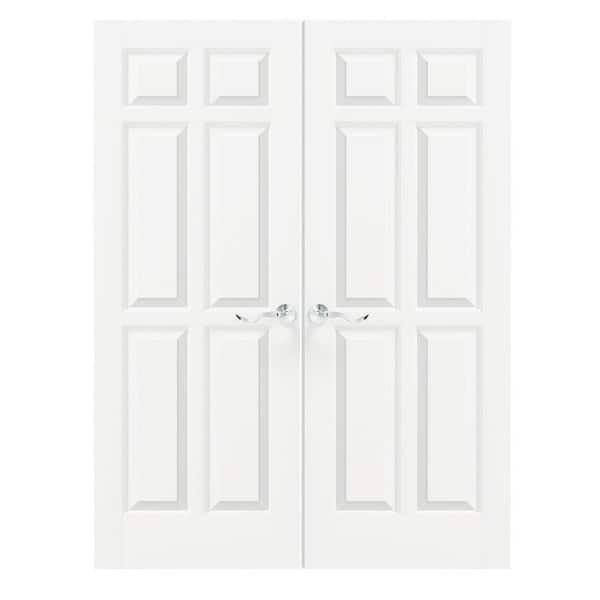 60 in. x 80 in. MDF, Composite, Pre-Assembled, Primed, White, 6-Panel Interior Door Slab With Silver Curved Doorknob