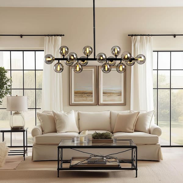 LuminFan 16-Light Black + Gold Glass Globes Linear Chandelier for