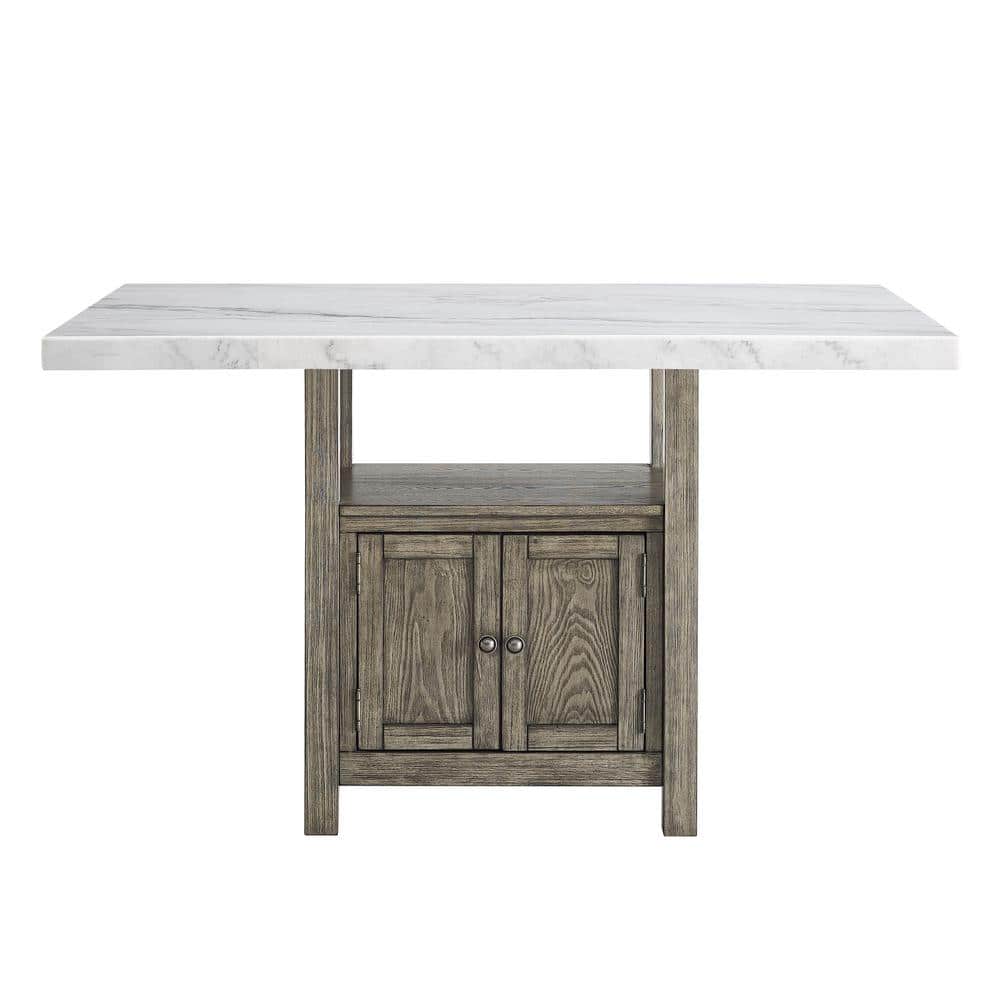 Grayson White Marble and Driftwood Counter Height Dining Set with Storage Bench