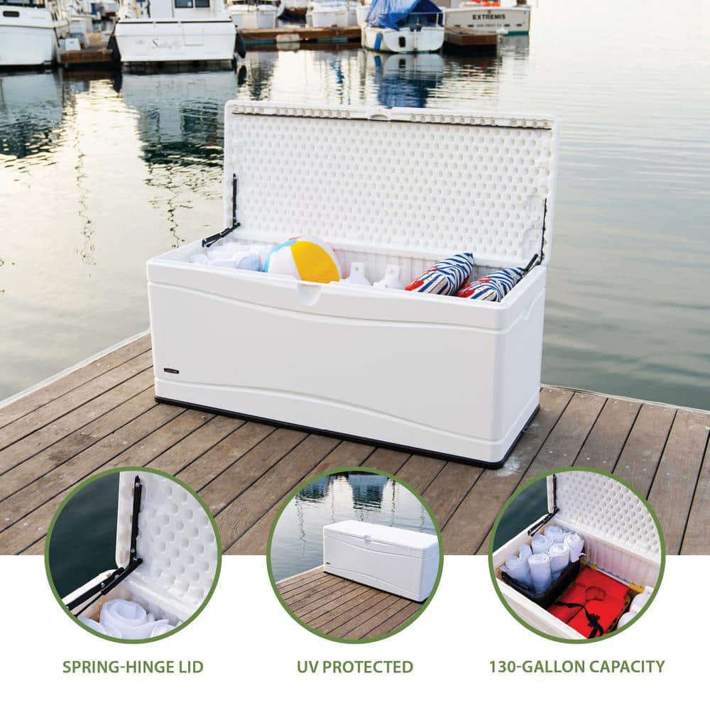 Arctic White Lockable Plastic 130 Gallon Deck Box