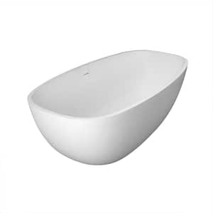 67 in. Stone Resin Solid Surface Flatbottom Non-Whirlpool Soaking Bathtub in White w/Brass Drain and Stainless Overflow