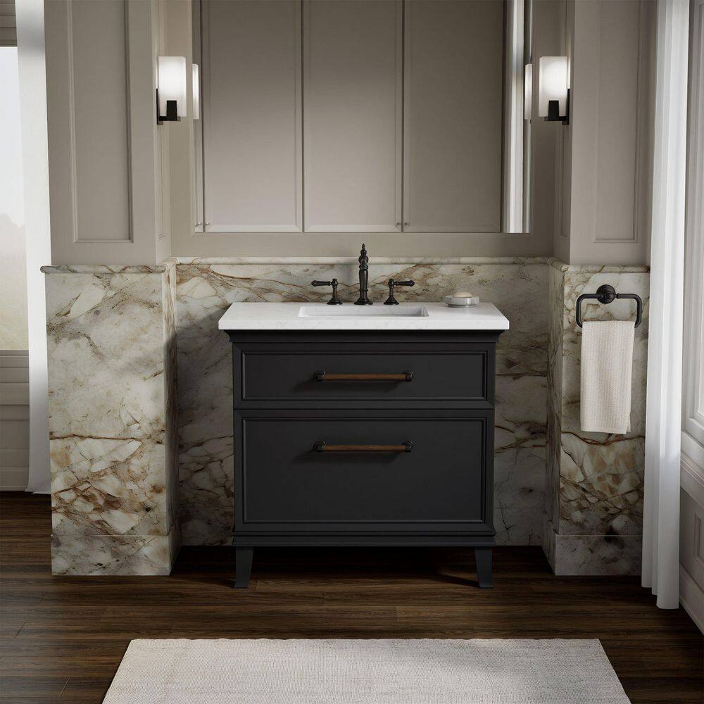 Artifacts 36 in. Freestanding Slate Grey Bath Vanity with White Eternal Statuario Quartz Top And Black Hardware price history on PriceWatchPro