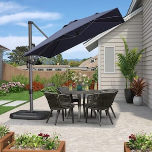 8 ft. Square Aluminum Outdoor Patio Cantilever Umbrella Offset 360° Rotation Umbrella with Base, Navy Blue