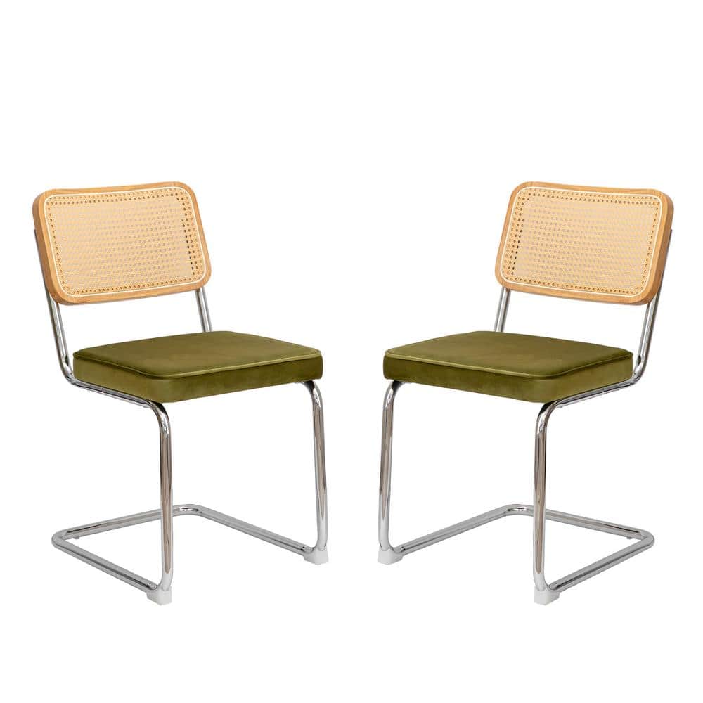 Modern Metal Outdoor Dining Chair with Olive Green Velvet Cushions For Dini