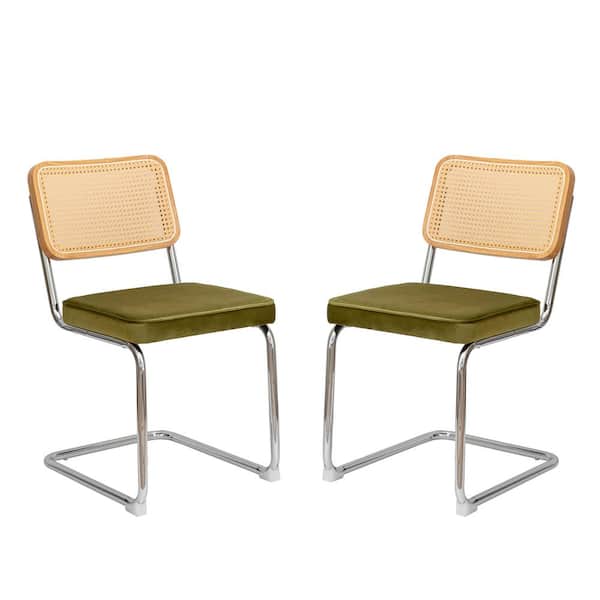 Unbranded Modern Metal Outdoor Dining Chair with Olive Green Velvet Cushions For Dining Room, Living Room, Kitchen (2-Pack)