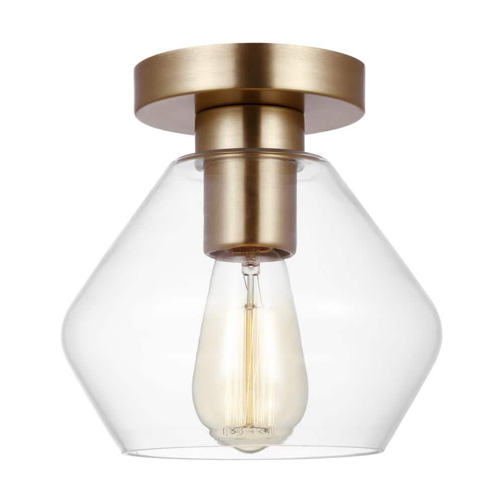 Jett 8'' Satin Brass Semi-Flush Mount with Angular Glass Shade