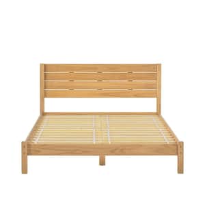 Minimalist Beige Wood Frame Queen Platform Bed