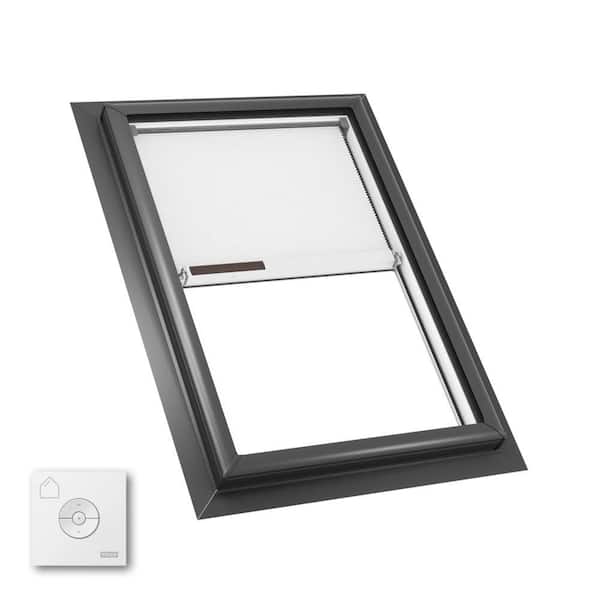 30-1/2 x 46-1/2 in. Fixed Self Flashed Skylight with Laminated Low-E3 Glass and White Solar Powered Room Darkening Shade