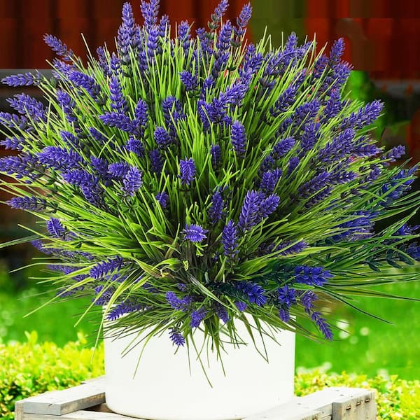14 in. Purple Indoor/Outdoor Artificial Lavender Flowers in Plastic Rose