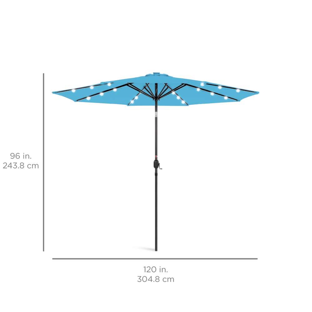 10ft Sky Blue Solar LED Lighted Patio Umbrella with Tilt Adjustment