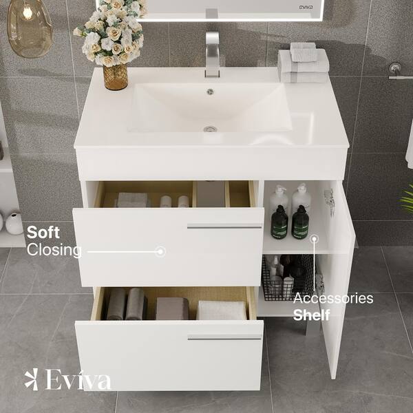 Eviva Cup 24 in. W x 18 in. D x 34 in. H Bath Vanity in Wenge (Dark Brown) with White Ceramic Top with White Sink
