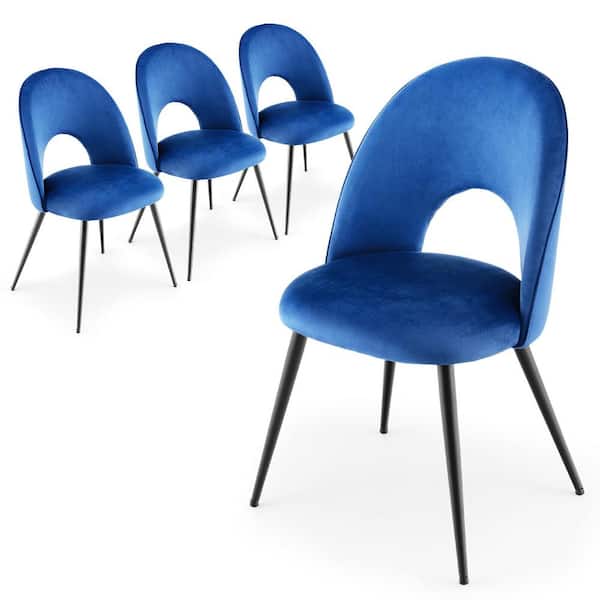 Gymax Dining Chair Set of 4 Velvet Upholstered Side Chair with Metal Base for Living Room Blue