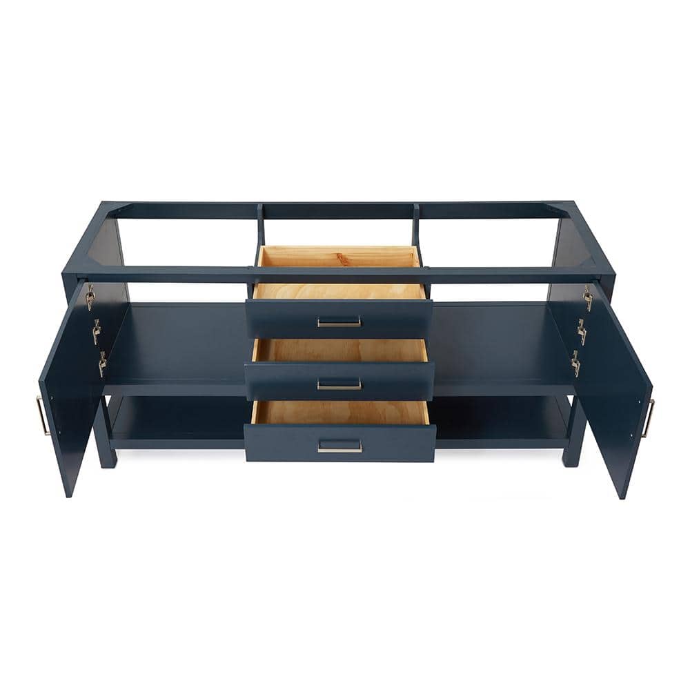 Midnight Blue 72" Double Freestanding Solid Wood Bathroom Vanity