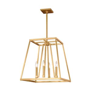 Conant 4-Light Gilded Satin Brass Contemporary Transitional Candlestick Hanging Cage Chandelier