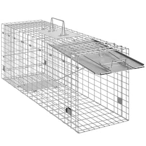 Live Animal Cage Trap 31 in. x 10 in. x 12 in. Humane Cat Trap Galvanized Iron, Folding Animal Trap with Handle