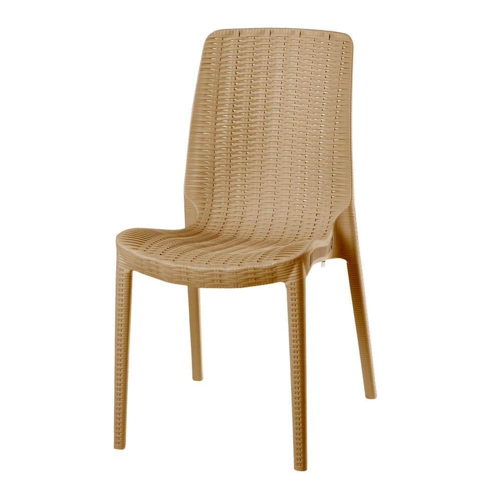 Tan Armless Rattan Outdoor Dining Chairs Set of Four
