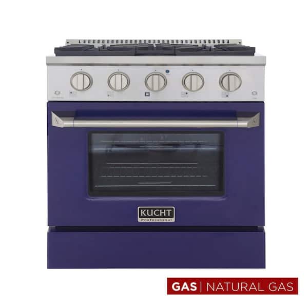 Pro-Style 30 in. 4.2 cu. ft. Natural Gas Range with Sealed Burners and Convection Oven in Blue Oven Door