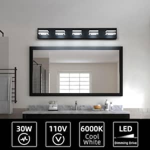 32.28in. W LED Black Vanity Light 5-Lights Modern Bathroom Vanity Lights Over Mirror Matte Bath Wall Lighting Fixtures