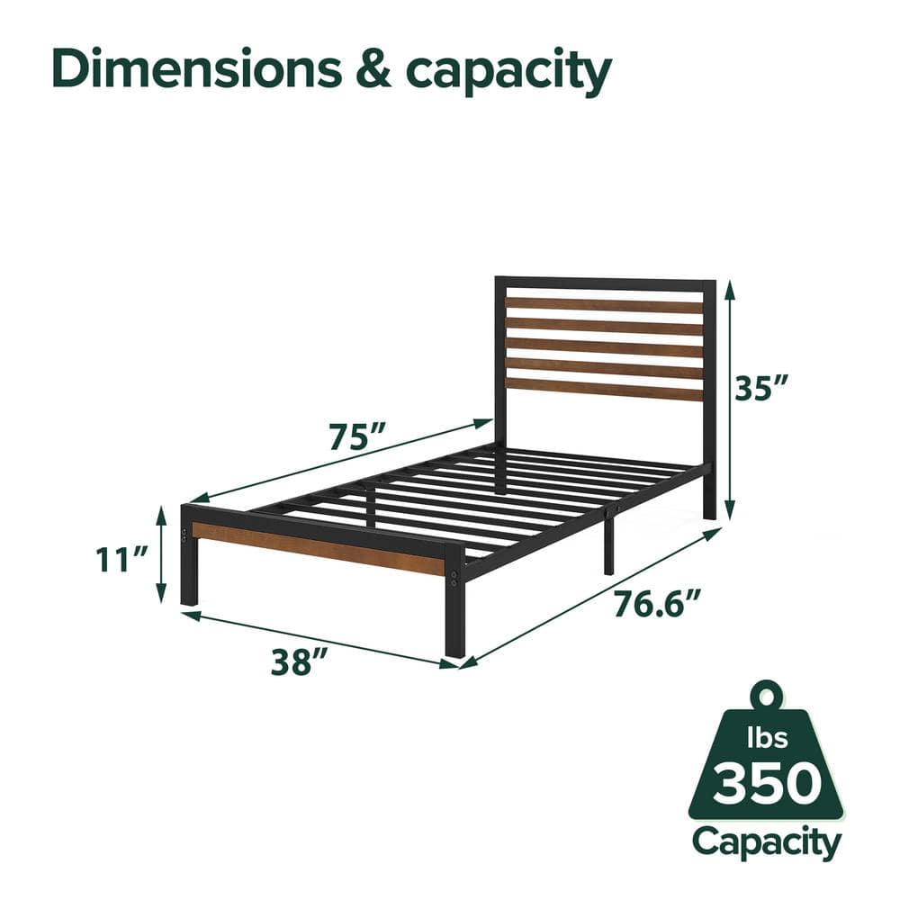 Kai Twin Bamboo and Metal Platform Bed Frame with Headboard