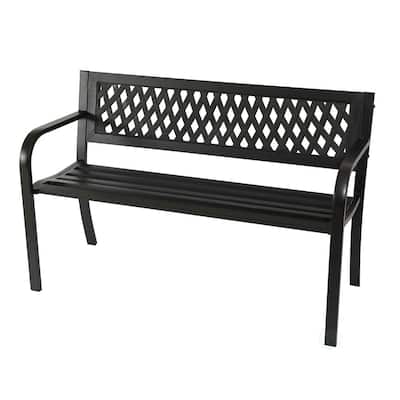 47 in. 2 Seater Black Steel Outdoor Patio Park Bench for Garden Weather Resistant